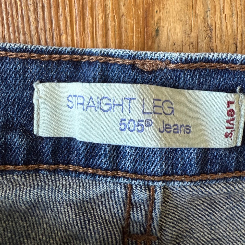Levis 505 Straight Leg Jeans Dark Wash Blue Denim Flap Pocket Pants WM's 14L EUC - Picture 5 of 9